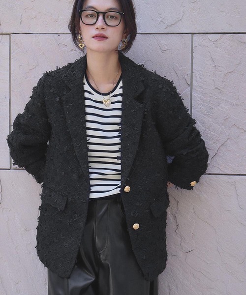 ELFRANK（エルフランク）の「ツイード テーラードジャケット（テーラードジャケット・レディース・ブラック/オフホワイト・M/L）」の4枚目の写真