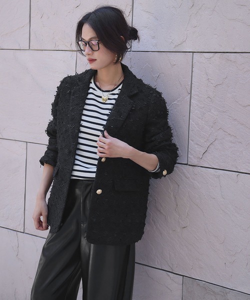 ELFRANK（エルフランク）の「ツイード テーラードジャケット（テーラードジャケット・レディース・ブラック/オフホワイト・M/L）」の7枚目の写真