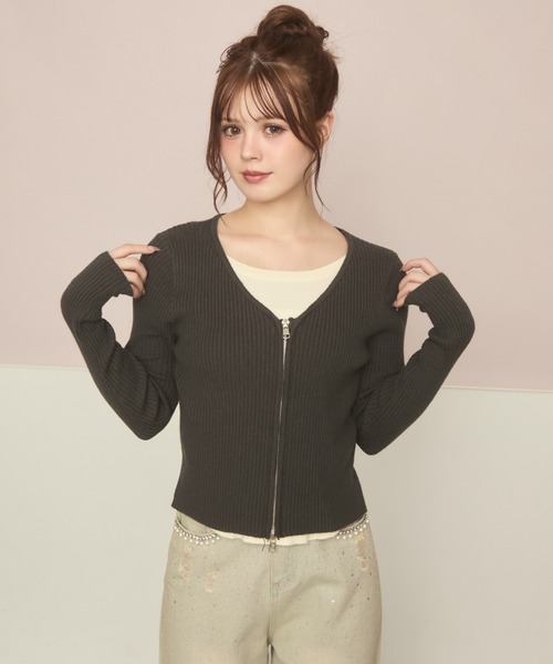 セール】レイヤード風ジップニットプルオーバー（ニット/セーター