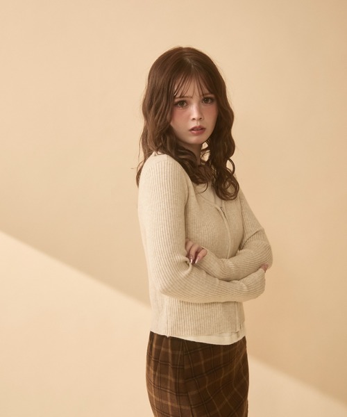 Traditional Weatherwear ⭐︎ 半袖ニットベージュ　極美品 セール】レイヤード風ジップニットプルオーバー（ニット/セーター