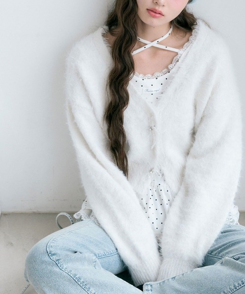 OLIVE des OLIVE（オリーブデオリーブ）の「melty ribbon short knit（カーディガン/ボレロ・レディース・サックスブルー/オフホワイト/チャコールグレー/ピンク・FREE）」の3枚目の写真