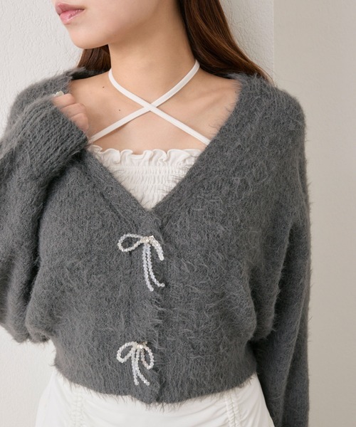 OLIVE des OLIVE（オリーブデオリーブ）の「melty ribbon short knit（カーディガン/ボレロ・レディース・サックスブルー/オフホワイト/チャコールグレー/ピンク・FREE）」の9枚目の写真