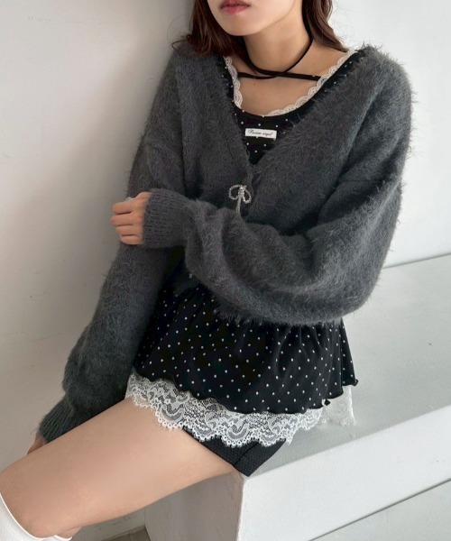 OLIVE des OLIVE（オリーブデオリーブ）の「melty ribbon short knit（カーディガン/ボレロ・レディース・サックスブルー/オフホワイト/チャコールグレー/ピンク・FREE）」の6枚目の写真