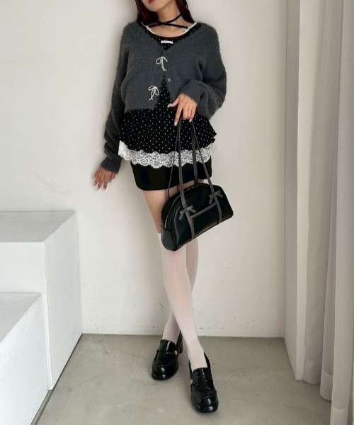 OLIVE des OLIVE（オリーブデオリーブ）の「melty ribbon short knit（カーディガン/ボレロ・レディース・サックスブルー/オフホワイト/チャコールグレー/ピンク・FREE）」の7枚目の写真