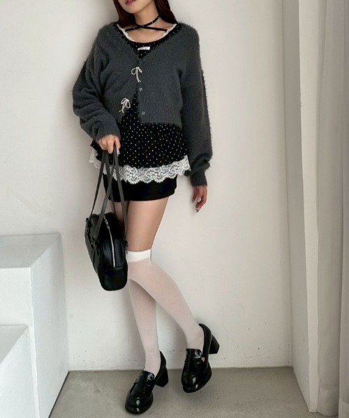 OLIVE des OLIVE（オリーブデオリーブ）の「melty ribbon short knit（カーディガン/ボレロ・レディース・サックスブルー/オフホワイト/チャコールグレー/ピンク・FREE）」の8枚目の写真