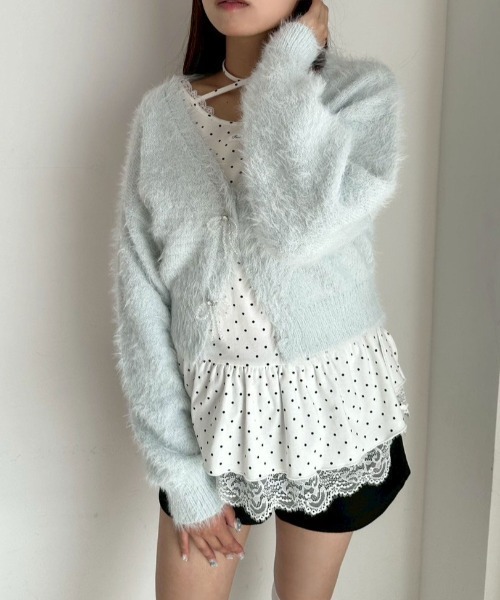 OLIVE des OLIVE（オリーブデオリーブ）の「melty ribbon short knit（カーディガン/ボレロ・レディース・サックスブルー/オフホワイト/チャコールグレー/ピンク・FREE）」の11枚目の写真