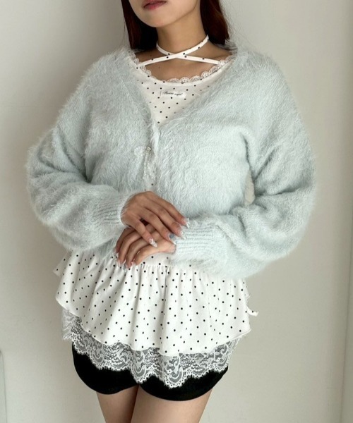 OLIVE des OLIVE（オリーブデオリーブ）の「melty ribbon short knit（カーディガン/ボレロ・レディース・サックスブルー/オフホワイト/チャコールグレー/ピンク・FREE）」の12枚目の写真