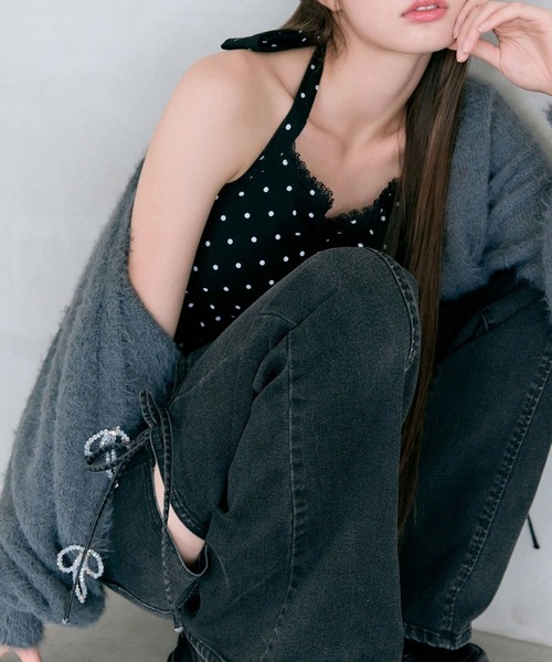 OLIVE des OLIVE（オリーブデオリーブ）の「melty ribbon short knit（カーディガン/ボレロ・レディース・サックスブルー/オフホワイト/チャコールグレー/ピンク・FREE）」の17枚目の写真