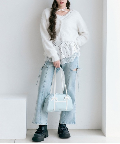 OLIVE des OLIVE（オリーブデオリーブ）の「melty ribbon short knit（カーディガン/ボレロ・レディース・サックスブルー/オフホワイト/チャコールグレー/ピンク・FREE）」の15枚目の写真