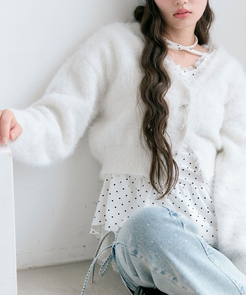 OLIVE des OLIVE（オリーブデオリーブ）の「melty ribbon short knit（カーディガン/ボレロ・レディース・サックスブルー/オフホワイト/チャコールグレー/ピンク・FREE）」の14枚目の写真