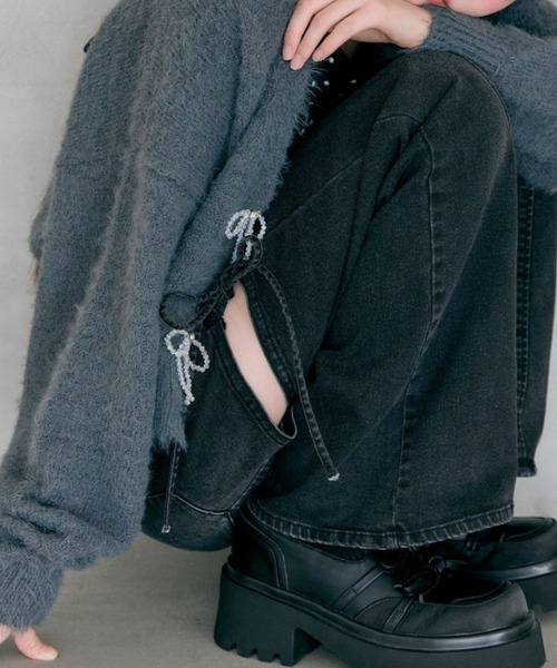 OLIVE des OLIVE（オリーブデオリーブ）の「melty ribbon short knit（カーディガン/ボレロ・レディース・サックスブルー/オフホワイト/チャコールグレー/ピンク・FREE）」の16枚目の写真