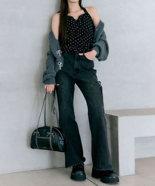 OLIVE des OLIVE（オリーブデオリーブ）の「melty ribbon short knit（カーディガン/ボレロ・レディース・サックスブルー/オフホワイト/チャコールグレー/ピンク・FREE）」の21枚目の写真