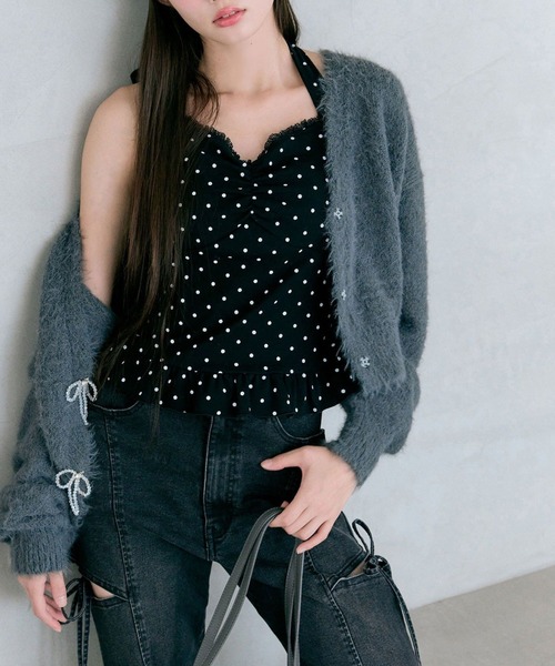 OLIVE des OLIVE（オリーブデオリーブ）の「melty ribbon short knit（カーディガン/ボレロ・レディース・サックスブルー/オフホワイト/チャコールグレー/ピンク・FREE）」の19枚目の写真