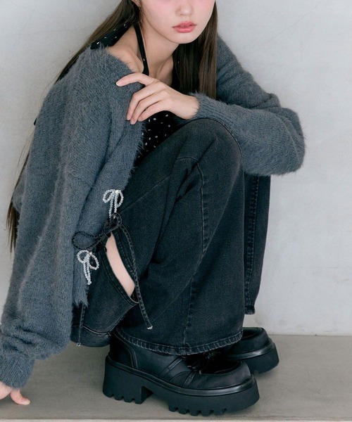 OLIVE des OLIVE（オリーブデオリーブ）の「melty ribbon short knit（カーディガン/ボレロ・レディース・サックスブルー/オフホワイト/チャコールグレー/ピンク・FREE）」の18枚目の写真