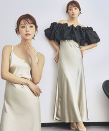 サテン キャミソールワンピース フレア ロング丈 結婚式 ワンピース パーティードレス オケージョンドレス お呼ばれ 二次会 成人式 同窓会