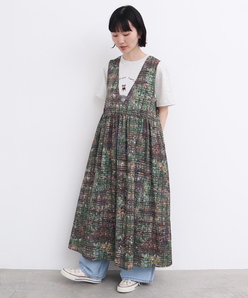 l'atelier du savon（アトリエドサボン）の「check × hana　2wayノースリワンピース（ワンピース・レディース・ダークブラウン/グリーン・FREE）」の3枚目の写真