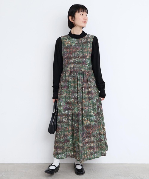 l'atelier du savon（アトリエドサボン）の「check × hana　2wayノースリワンピース（ワンピース・レディース・ダークブラウン/グリーン・FREE）」の4枚目の写真