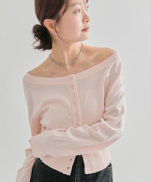 mystic（ミスティック）の「【4色展開】クリアボタン カーディガン（カーディガン/ボレロ・レディース・ブラック/アイボリー/ピンク/ブラウン・FREE）」の4枚目の写真