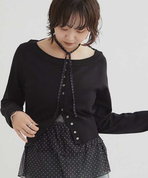 mystic（ミスティック）の「【4色展開】クリアボタン カーディガン（カーディガン/ボレロ・レディース・ブラック/アイボリー/ピンク/ブラウン・FREE）」の3枚目の写真