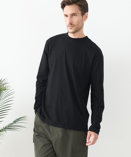 JEANS MATE(ジーンズメイト)の「【汗染みの目立ちにくいTシャツ ZEROSTAIN /ゼロステイン】モックネック ロンT 防汚 UVカット(Tシャツ/カットソー・メンズ・杢グレー/ブラック/スミクロ・MEDIUM/LARGE/X-LARGE)」の2枚目の写真