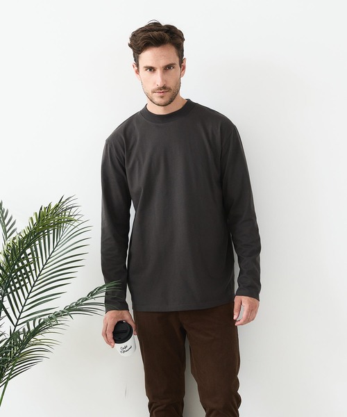 JEANS MATE(ジーンズメイト)の「【汗染みの目立ちにくいTシャツ ZEROSTAIN /ゼロステイン】モックネック ロンT 防汚 UVカット(Tシャツ/カットソー・メンズ・杢グレー/ブラック/スミクロ・MEDIUM/LARGE/X-LARGE)」の12枚目の写真