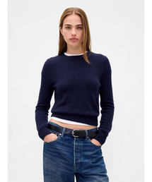 古着 ギャップ　GAP セーター　L クールネック　紺タグ　ブルー　斑点模様 90s GAP 無地 プレーン ボトルネック ローゲージ コットン ニット