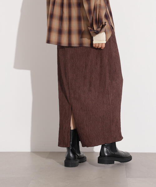 N.(N. Natural Beauty Basic)(エヌエヌナチュラルビューティーベーシック)の「【PS/低身長サイズ】シュリンクナロースカート(スカート・レディース・ブラック/ブラウン/グリーン系その他・MEDIUM/P/S)」の4枚目の写真