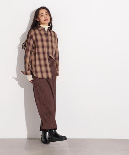 N.(N. Natural Beauty Basic)(エヌエヌナチュラルビューティーベーシック)の「【PS/低身長サイズ】シュリンクナロースカート(スカート・レディース・ブラック/ブラウン/グリーン系その他・MEDIUM/P/S)」の6枚目の写真