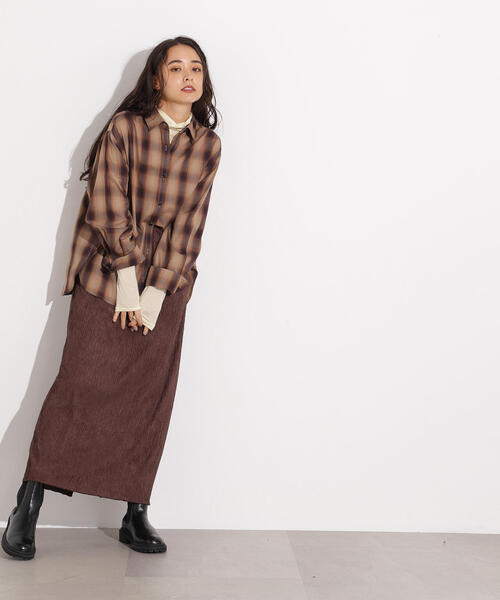 N.(N. Natural Beauty Basic)(エヌエヌナチュラルビューティーベーシック)の「【PS/低身長サイズ】シュリンクナロースカート(スカート・レディース・ブラック/ブラウン/グリーン系その他・MEDIUM/P/S)」の10枚目の写真