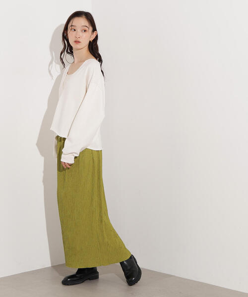 N.(N. Natural Beauty Basic)(エヌエヌナチュラルビューティーベーシック)の「【PS/低身長サイズ】シュリンクナロースカート(スカート・レディース・ブラック/ブラウン/グリーン系その他・MEDIUM/P/S)」の13枚目の写真