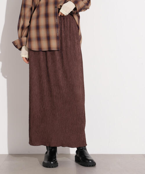 N.(N. Natural Beauty Basic)(エヌエヌナチュラルビューティーベーシック)の「【PS/低身長サイズ】シュリンクナロースカート(スカート・レディース・ブラック/ブラウン/グリーン系その他・MEDIUM/P/S)」の1枚目の写真