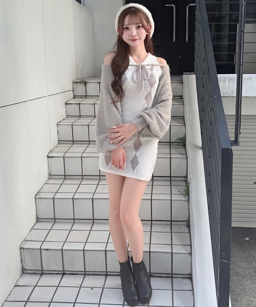 アーガイルニットワンピース×ボレロセット（ワンピース）｜NOMAE