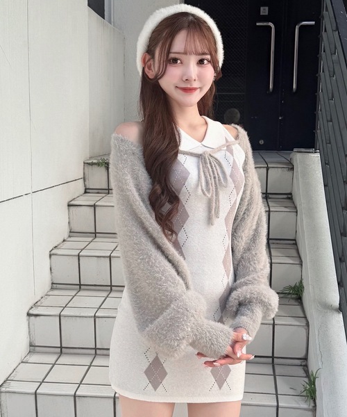 アーガイルニットワンピース×ボレロセット（ワンピース）｜NOMAE