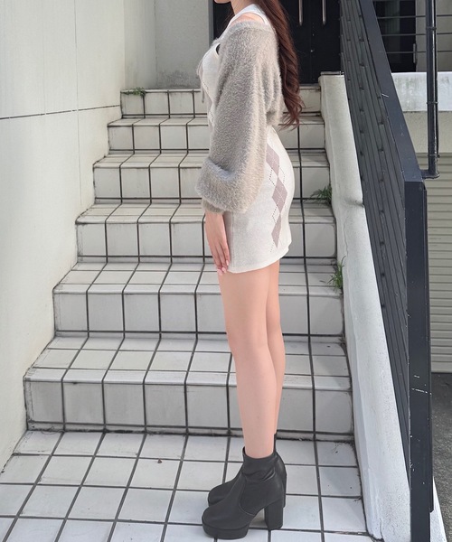 セール】アーガイルニットワンピース×ボレロセット（ワンピース