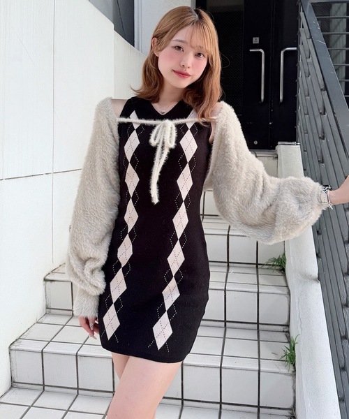 アーガイルニットワンピース×ボレロセット（ワンピース）｜NOMAE
