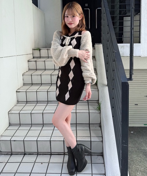 NOMAE アーガイルニットワンピース×ボレロセット セール】アーガイルニットワンピース×ボレロセット（ワンピース