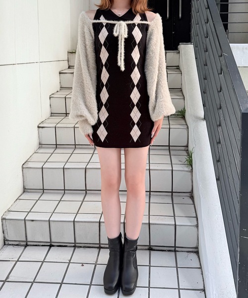 NOMAE アーガイルニットワンピース×ボレロセット アーガイルニットワンピース×ボレロセット（ワンピース）｜NOMAE