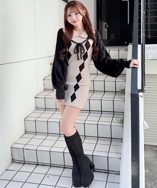 アーガイルニットワンピース×ボレロセット（ワンピース）｜NOMAE