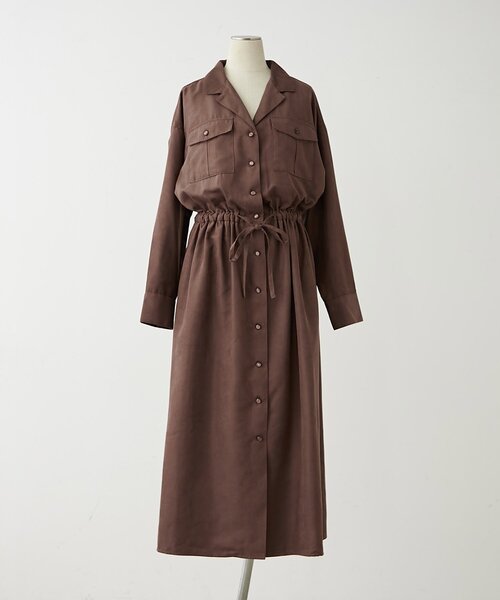 Another Branch olive des olive(アナザーブランチオリーブデオリーブ)の「開襟シャツワンピース(ワンピース・レディース・スミクロ/ブラウン/ブルー/グレイッシュベージュ・FREE)」の1枚目の写真