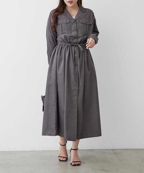 Another Branch olive des olive(アナザーブランチオリーブデオリーブ)の「開襟シャツワンピース(ワンピース・レディース・スミクロ/ブラウン/ブルー/グレイッシュベージュ・FREE)」の2枚目の写真