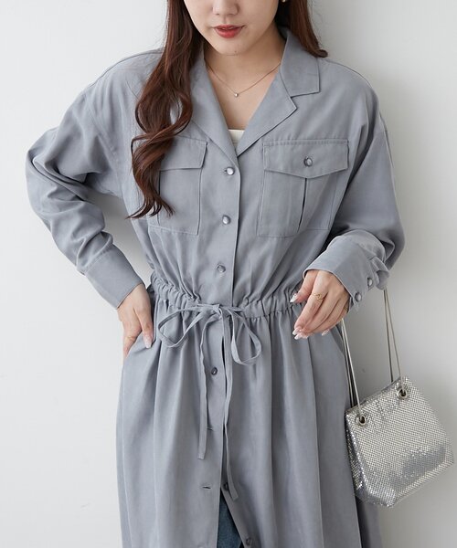 Another Branch olive des olive(アナザーブランチオリーブデオリーブ)の「開襟シャツワンピース(ワンピース・レディース・スミクロ/ブラウン/ブルー/グレイッシュベージュ・FREE)」の4枚目の写真