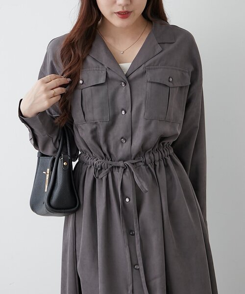 Another Branch olive des olive(アナザーブランチオリーブデオリーブ)の「開襟シャツワンピース(ワンピース・レディース・スミクロ/ブラウン/ブルー/グレイッシュベージュ・FREE)」の6枚目の写真