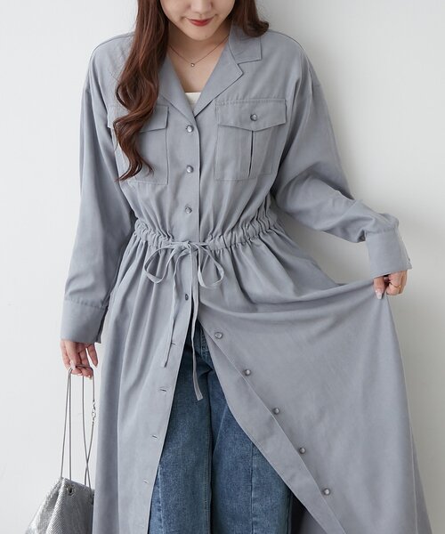 Another Branch olive des olive(アナザーブランチオリーブデオリーブ)の「開襟シャツワンピース(ワンピース・レディース・スミクロ/ブラウン/ブルー/グレイッシュベージュ・FREE)」の8枚目の写真