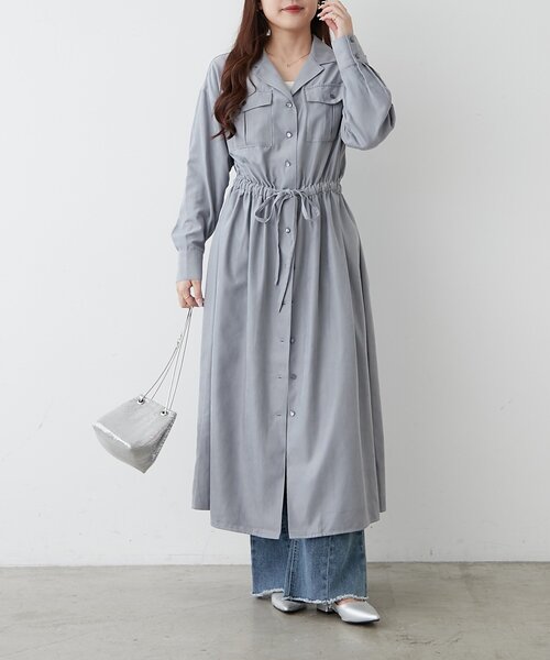 Another Branch olive des olive(アナザーブランチオリーブデオリーブ)の「開襟シャツワンピース(ワンピース・レディース・スミクロ/ブラウン/ブルー/グレイッシュベージュ・FREE)」の9枚目の写真