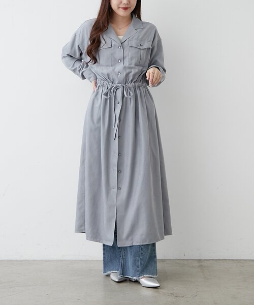 Another Branch olive des olive(アナザーブランチオリーブデオリーブ)の「開襟シャツワンピース(ワンピース・レディース・スミクロ/ブラウン/ブルー/グレイッシュベージュ・FREE)」の10枚目の写真