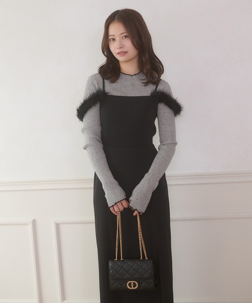 Ambre Neige(アンブルネージュ)の「fake far slit camisole dress / フェイクファーツキスリットキャミワンピース(ワンピース・レディース・チャコールグレー/ライトベージュ/ブラック・FREE)」の14枚目の写真