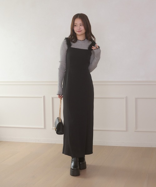 Ambre Neige(アンブルネージュ)の「fake far slit camisole dress / フェイクファーツキスリットキャミワンピース(ワンピース・レディース・チャコールグレー/ライトベージュ/ブラック・FREE)」の21枚目の写真
