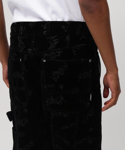 セール】FLOCKING DOUBLE KNEE PAINTER DENIMPANTS / フロッキング