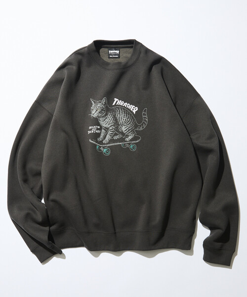 FREAK'S STORE(フリークスストア)の「限定展開 THRASHER×FREAK'S STORE /スラッシャー 別注 ビッグシルエット プリント クルーネック スウェット / CAT(スウェット・メンズ・アッシュグレー/スミクロ/ピンク・SMALL/MEDIUM/LARGE)」の19枚目の写真