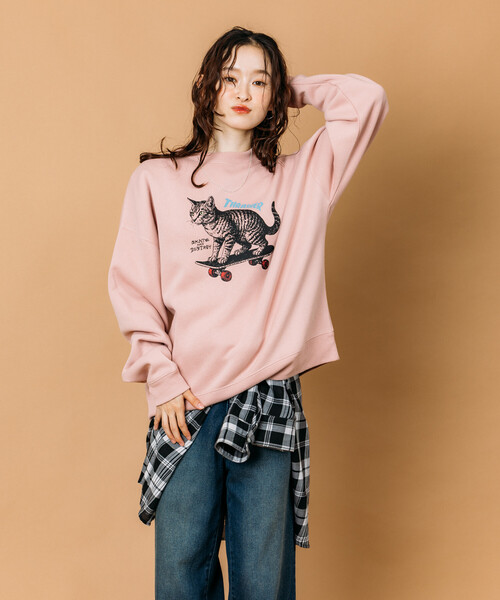 FREAK'S STORE(フリークスストア)の「限定展開 THRASHER×FREAK'S STORE /スラッシャー 別注 ビッグシルエット プリント クルーネック スウェット / CAT(スウェット・メンズ・アッシュグレー/スミクロ/ピンク・SMALL/MEDIUM/LARGE)」の7枚目の写真
